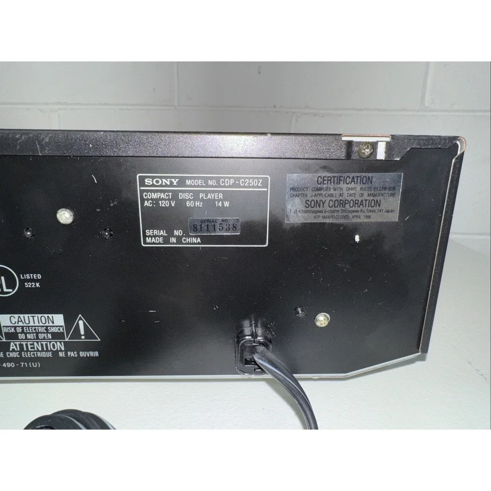 Sony CDP-C250Z 5 Disc CD Changer Player Untested No Remote